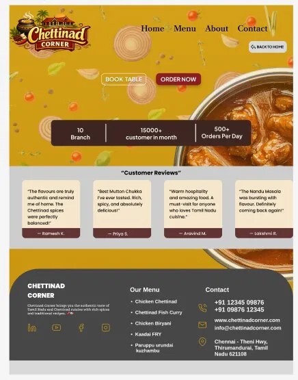 Chettinad Corner Restaurant UI/UX Prototype - Home Page Design